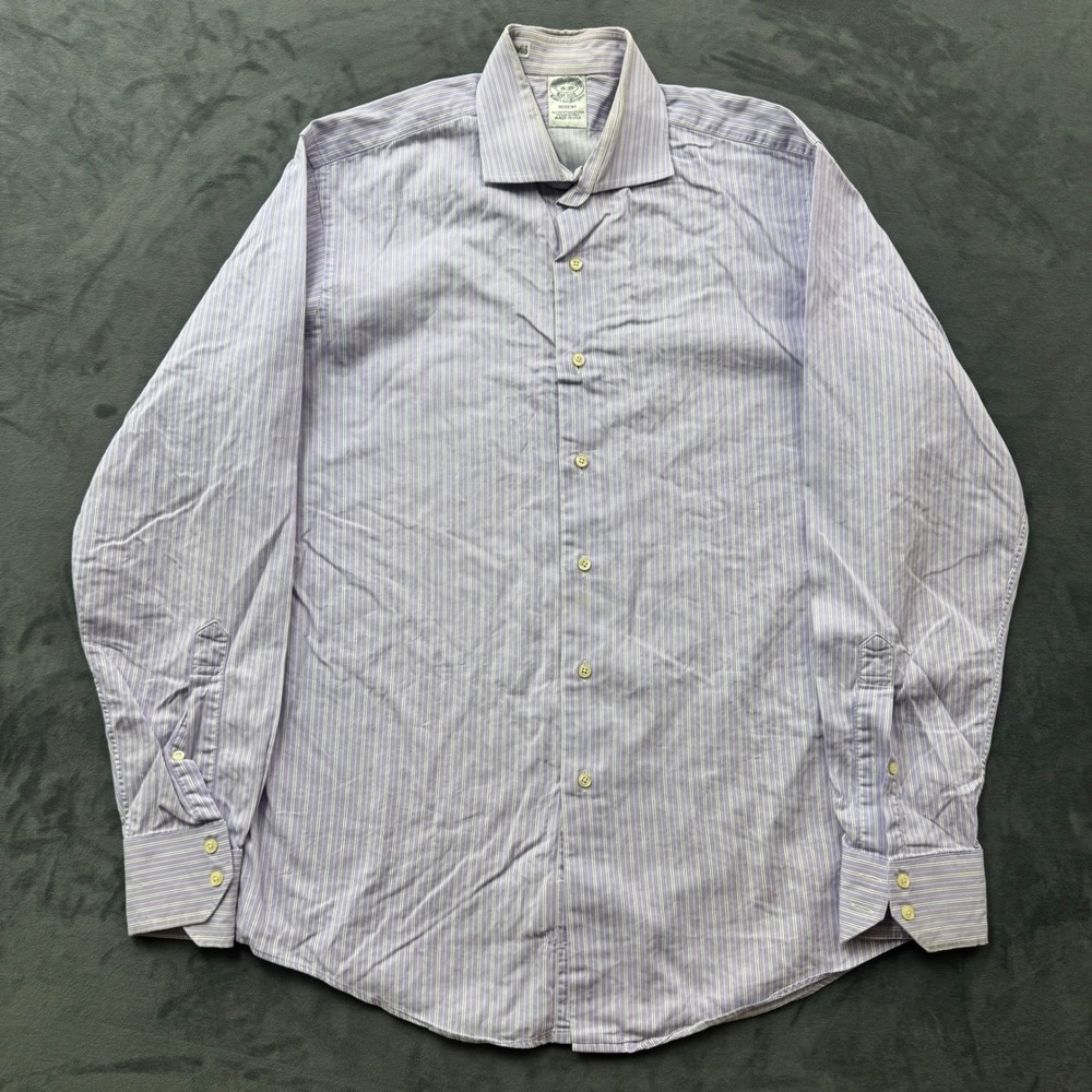 Brooks Brothers Regent Dress Shirt Mens 16-35 Purple White Stripe Cotton USA